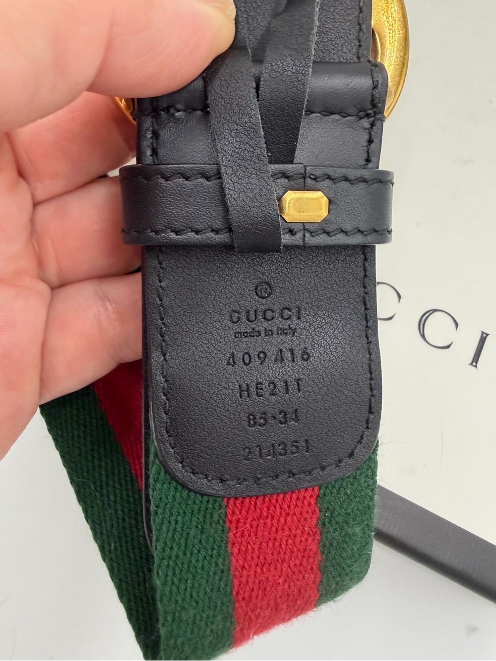 Gucci Women’s Black Leather & Web Stripe Belt with Gold Double G Buckle 85-34 - Picture 4 of 9